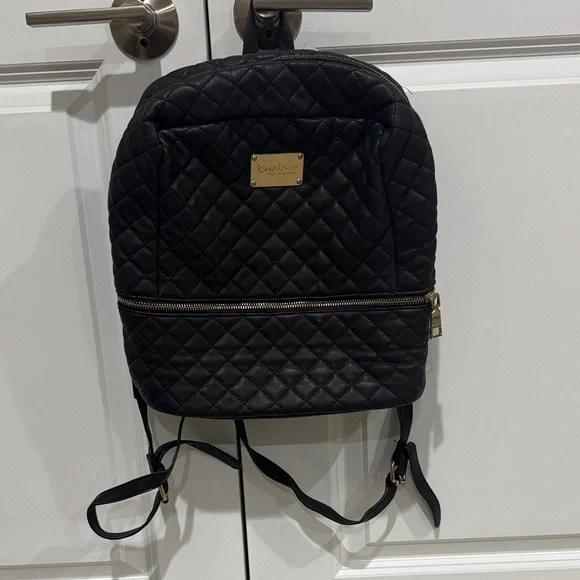 Bebe Quilted Black Backpack BEBE Black Faux Leather Quilted MINI Backpack Purse with  main image 4